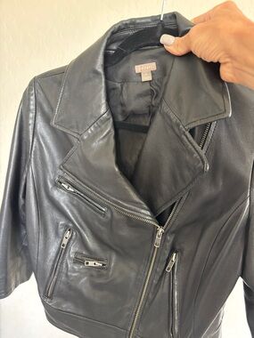 Halogen leather crop jacket